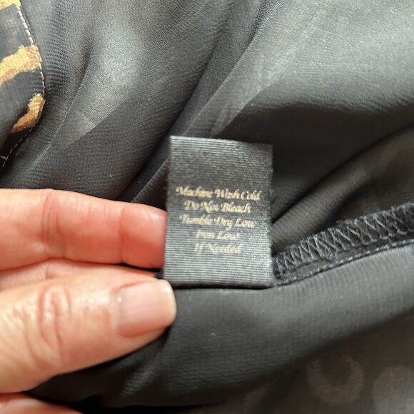 Edge Top Women M Black Leopard Gold Button Sheer Collar Office Party Maximalist - Picture 5 of 12